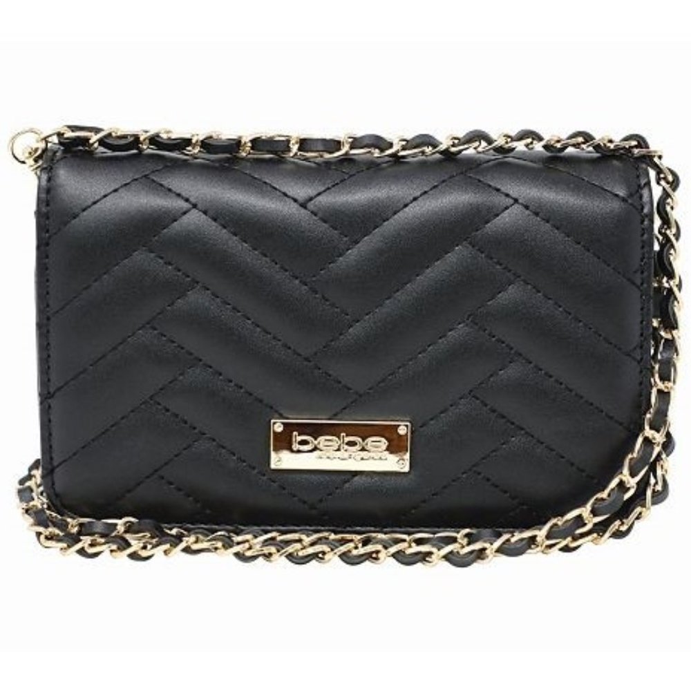 Bebe Faux Leather Quilted Logo Crossbody Clutch